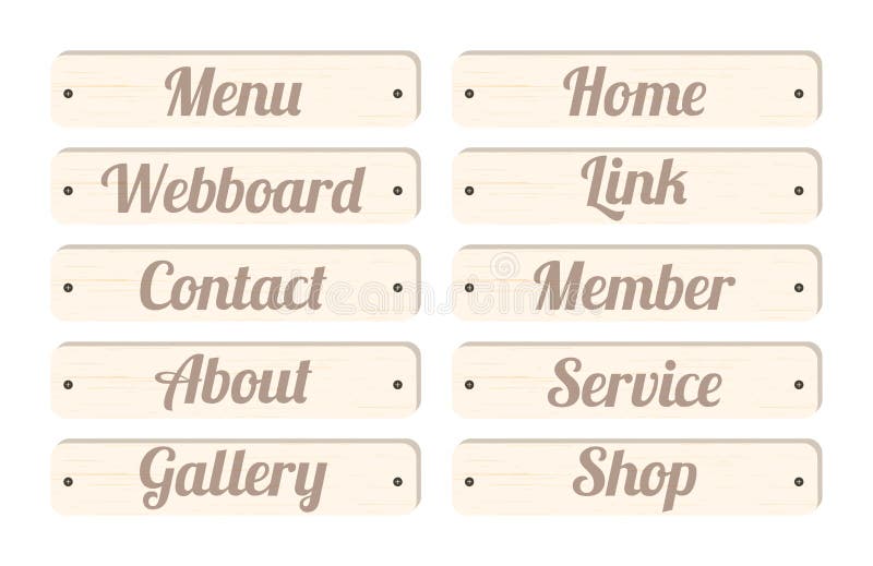 Barre de menu en bois de conseil avec le membre de contact de lien de webboard de maison de menu de mots au sujet de la boutique illustration stock Barre de menu en bois de conseil avec le membre de contact de lien de webboard de maison de menu de mots au sujet de la boutique illustration stock