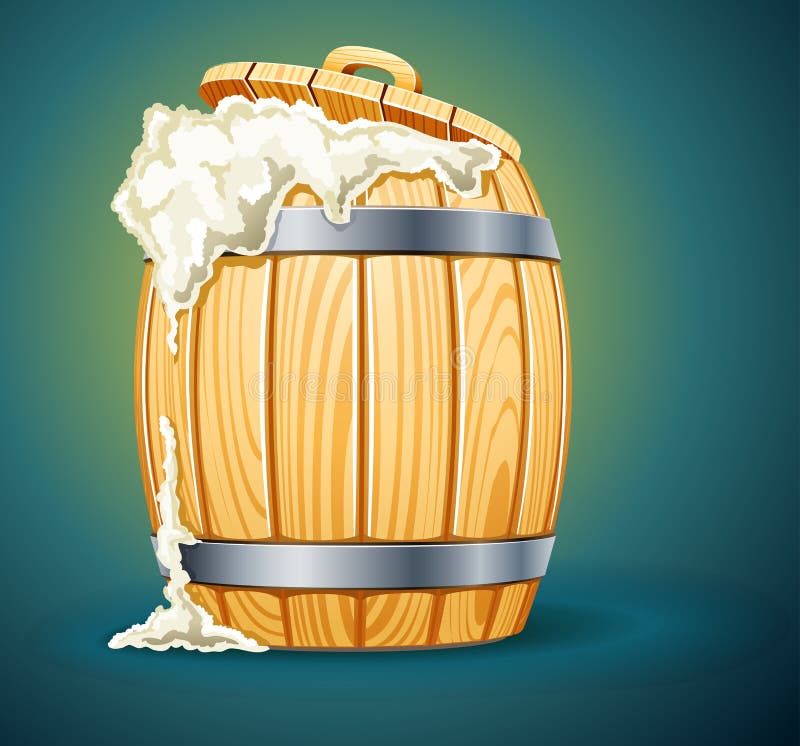 Barril de madera lleno de cerveza con espuma stock de ilustración Barril de madera lleno de cerveza con espuma stock de ilustración