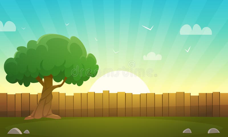 Barrière en bois avec l'arbre illustration libre de droits Barrière en bois avec l'arbre illustration libre de droits