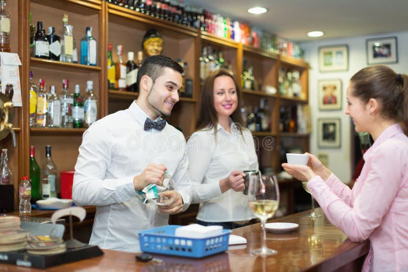 Bartender and Barista Working at Bar Stock Photo Image of interior