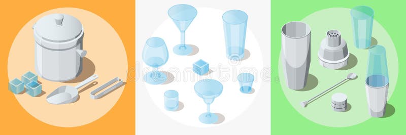 Bartender Isometric Square Set vector illustration