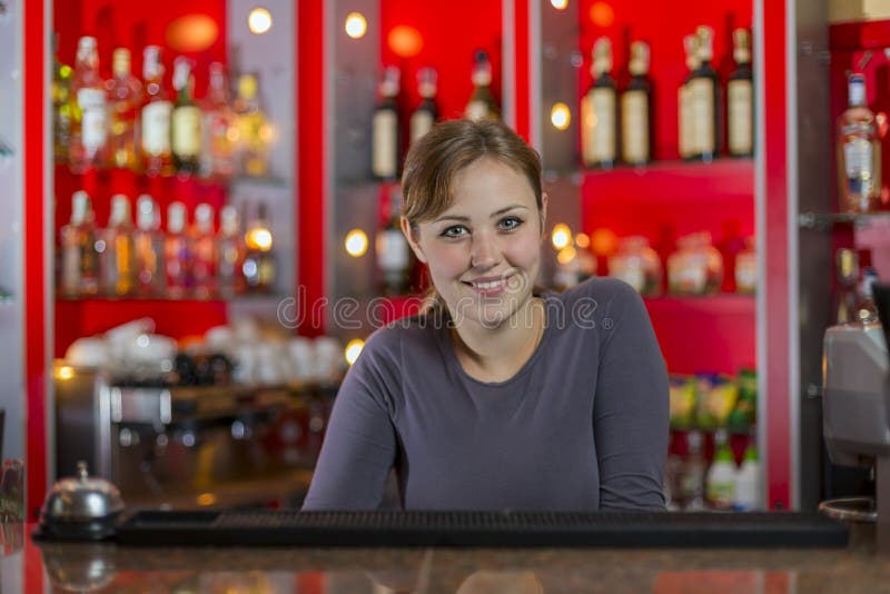 Bartender Girl Behind the Counter Stock Image Image of beautiful