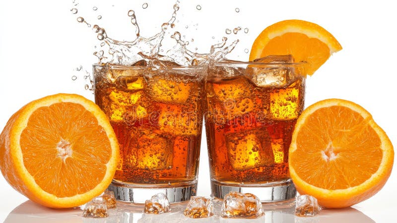 Bartending Techniques Idea. Invigorating Bubbly Drink with Ice and Citrus Splash in a Clear Glass royalty free stock photos