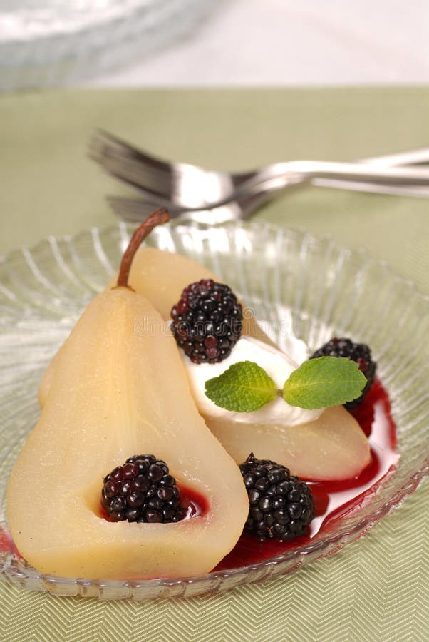 Bartlett pear poached in wine