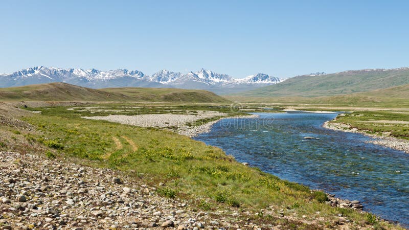 Barwai Lungma flod, Deosai nationalpark, Pakistan royaltyfri foto Barwai Lungma flod, Deosai nationalpark, Pakistan royaltyfri foto