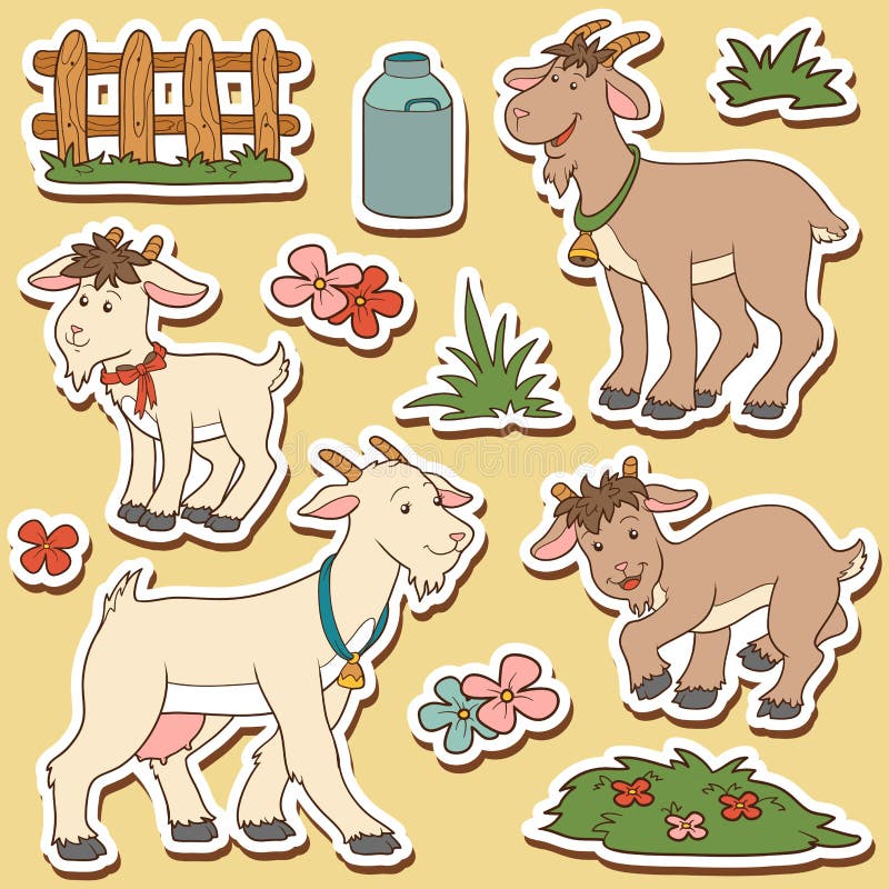 Barwi set śliczni zwierzęta gospodarskie i przedmioty, wektorowa rodzinna kózka ilustracja wektor Barwi set śliczni zwierzęta gospodarskie i przedmioty, wektorowa rodzinna kózka ilustracja wektor