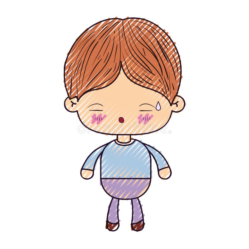 Barwiona kredkowa sylwetka kawaii chłopiec z wyrazem twarzy zmęczony royalty ilustracja Barwiona kredkowa sylwetka kawaii chłopiec z wyrazem twarzy zmęczony royalty ilustracja