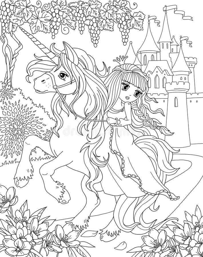 Barwiący stronę Princess i jednorożec ilustracji