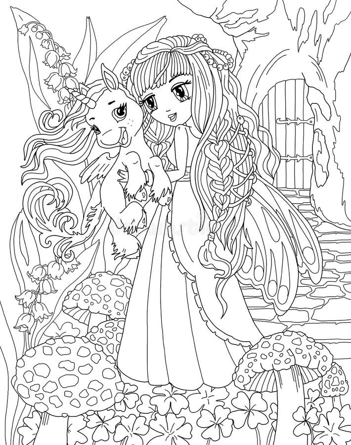Barwiący stronę Princess i jednorożec royalty ilustracja