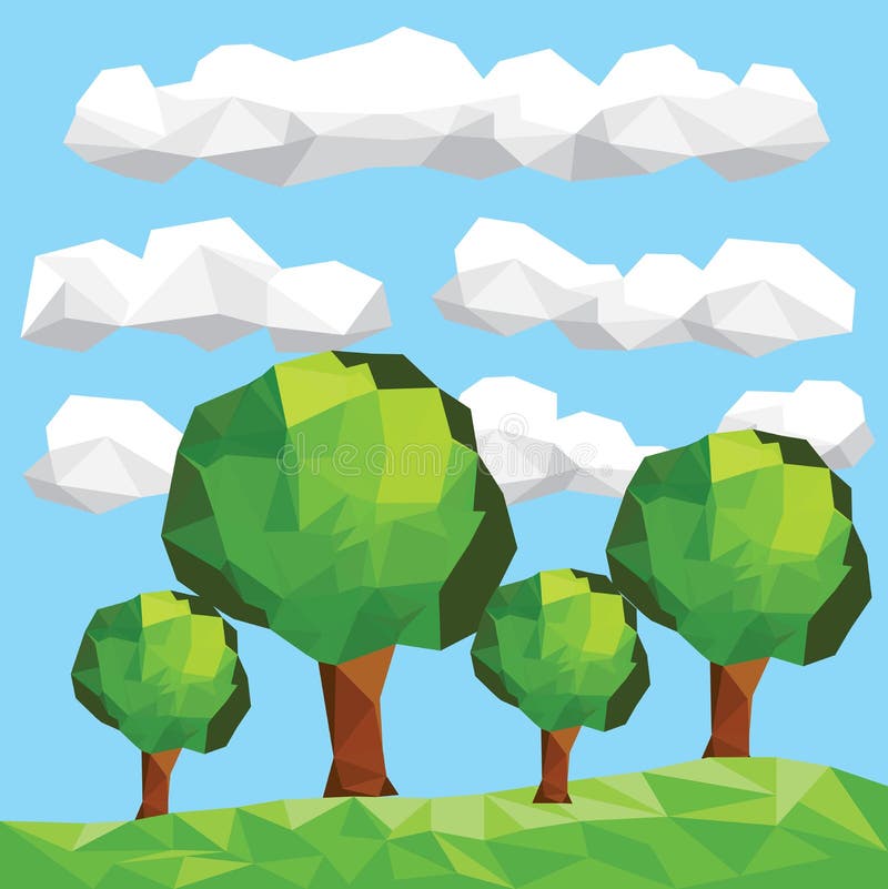 Bas poly arbres de vecteur sur le lendscape illustration libre de droits Bas poly arbres de vecteur sur le lendscape illustration libre de droits