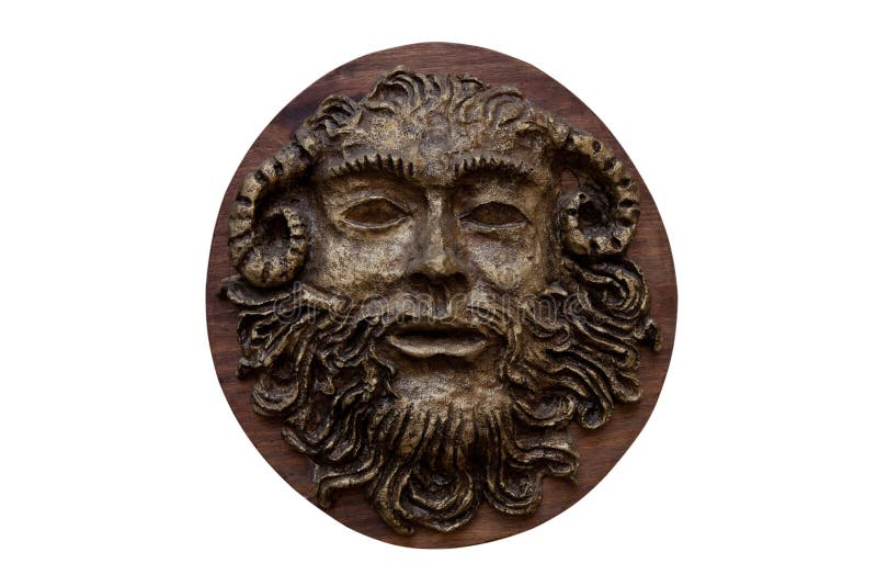 Bas-relief Faunus of the Greek deity made on wood isolated on w stock photography Bas-relief Faunus of the Greek deity made on wood isolated on w stock photography
