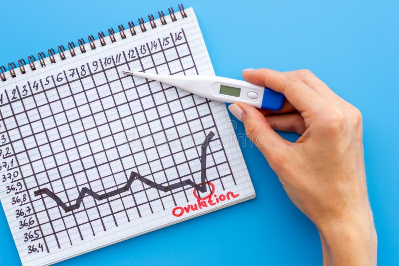 Basal Temperature Calendar with Hands Holding Ovulation Home Test Stock