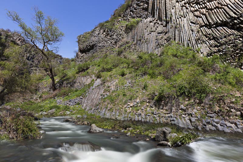 Basalt rock formations, in the town of Garni, Armenia.