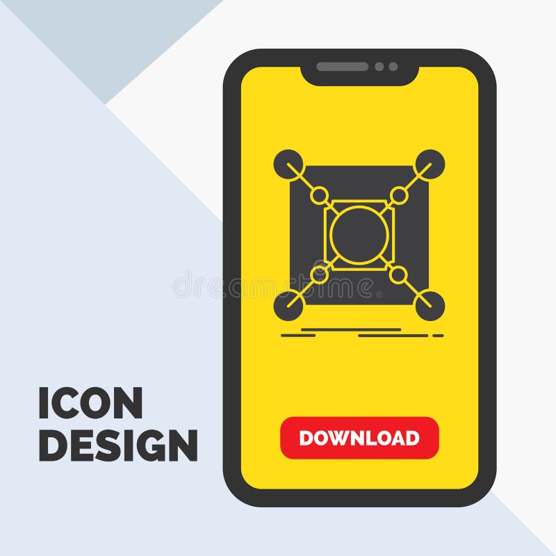 Base, center, connection, data, hub Glyph Icon in Mobile for Download Page. Yellow Background vector illustration