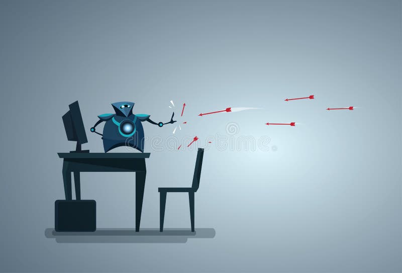 Base di dati di computer proteggente del robot moderno da tecnologia di sicurezza di dati di intelligenza artificiale di attacco illustrazione di stock