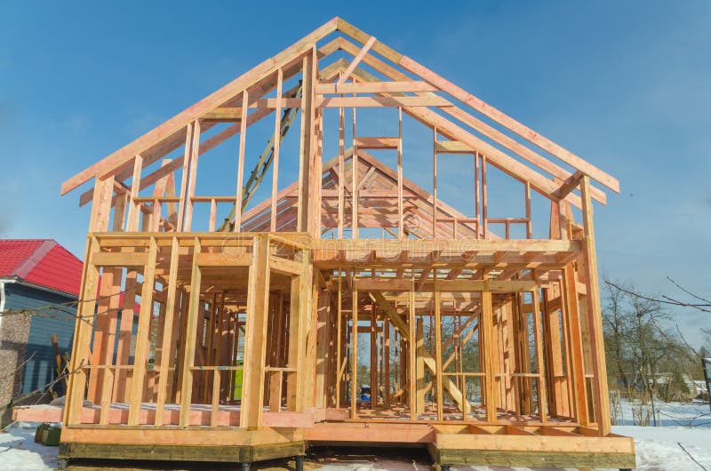 Construction of Wooden Frame House Stock Image - Image of design ...