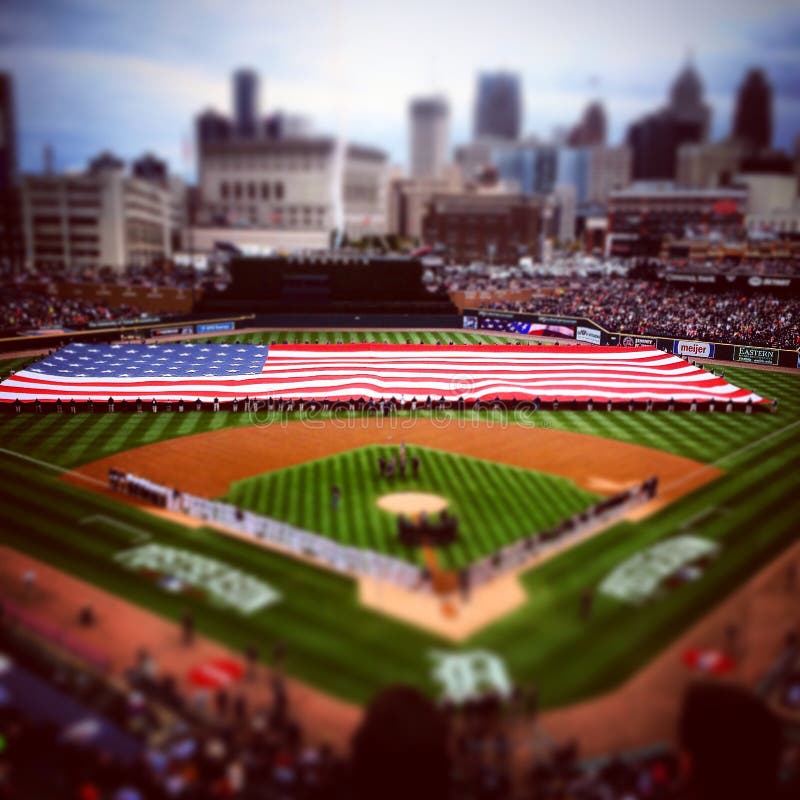 Baseball America Huge Flag Flies Comerica Park Tigers Vs Orioles Game Playoffs 45353471 