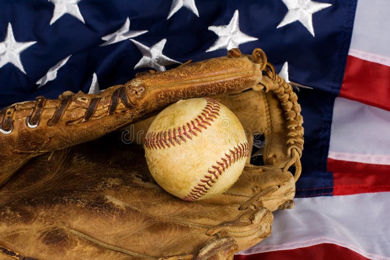 Vintage Baseball, Glove And American Flag Stock Photo Image of ball