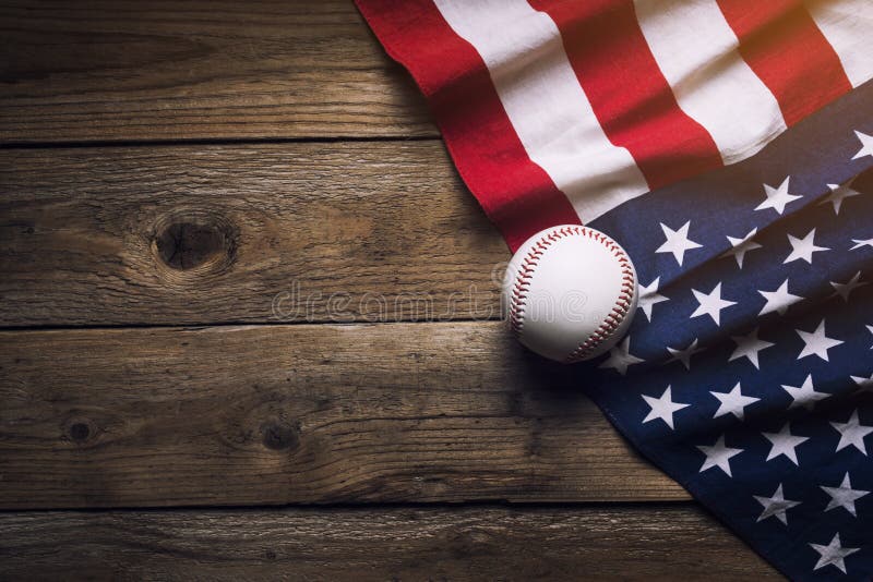 Baseball with American Flag in the Background Stock Image Image of