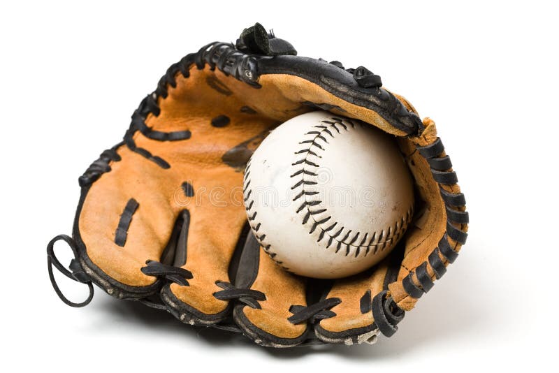 Baseball ball and glove stock image