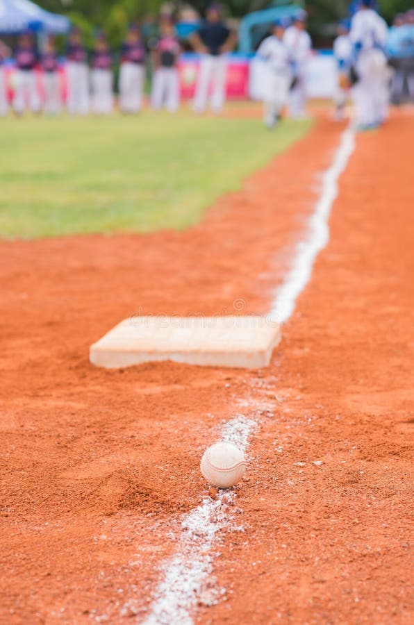 Baseball and Base on Baseball Field with Players Practising Stock Image Image of skills, play