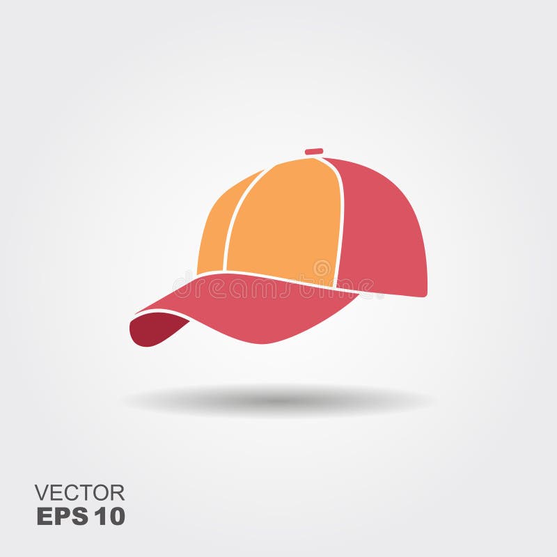 Baseball Cap Flat Vector Icon with Shadow Stock Vector Illustration