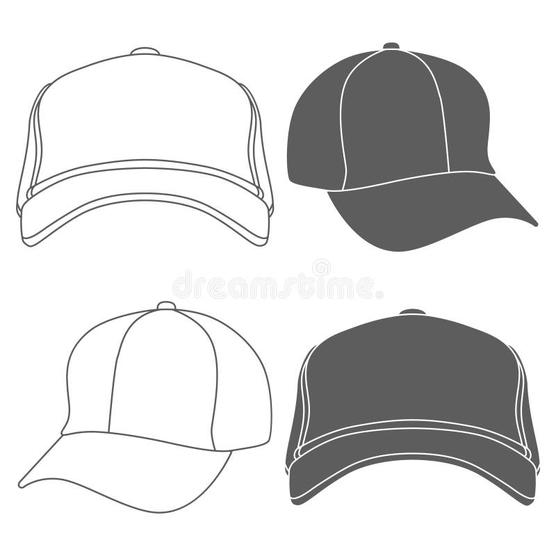 Baseball Cap Outline Silhouette Template Isolated on White. Vector ...