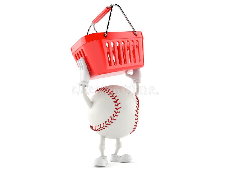 Baseball character holding empty shopping basket royalty free illustration Baseball character holding empty shopping basket royalty free illustration