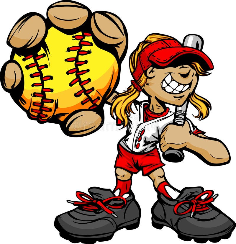 Baseball e blocco della holding del giocatore di softball del bambino illustrazione vettoriale Baseball e blocco della holding del giocatore di softball del bambino illustrazione vettoriale