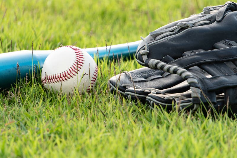 Baseball Equipment on the Lawn Stock Photo Image of format