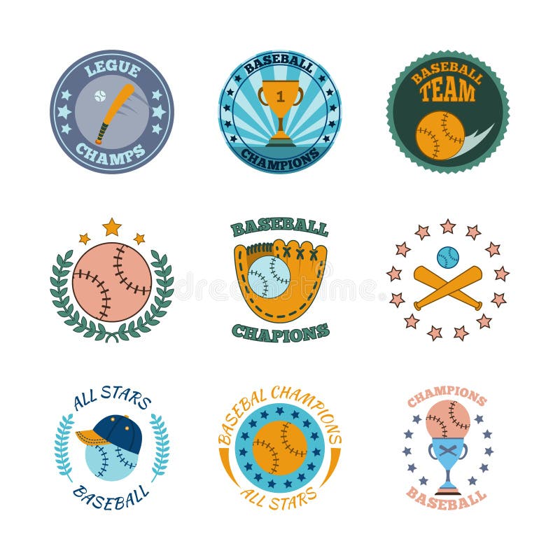 Baseball etykietek ikon koloru set royalty ilustracja Baseball etykietek ikon koloru set royalty ilustracja