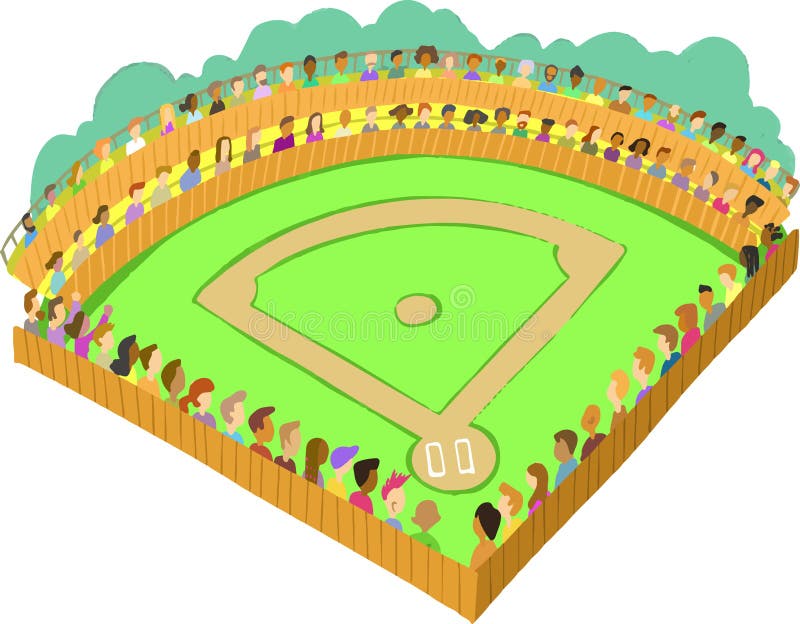 Baseball Field with Spectators Stock Vector Illustration of field