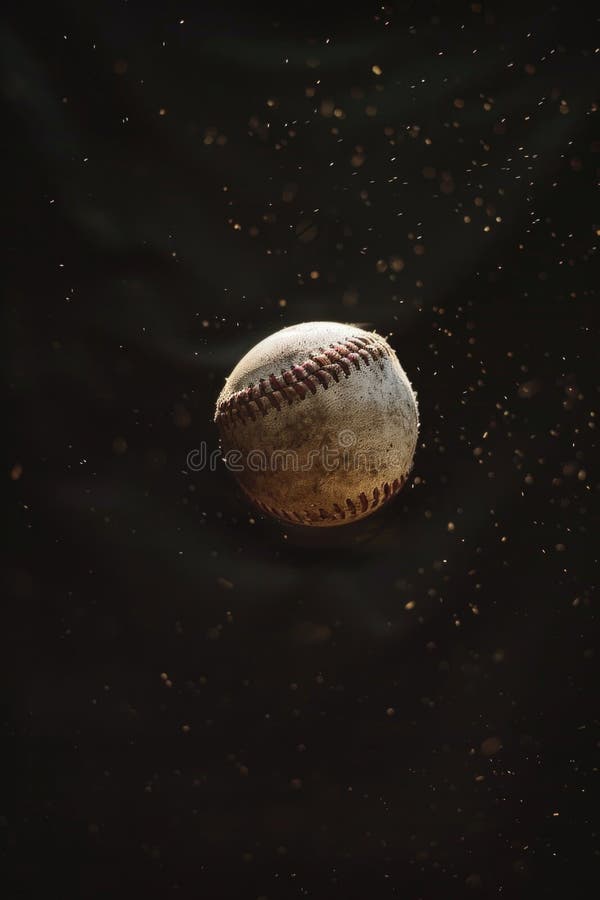 A baseball flying through the air on a black background royalty free stock photo