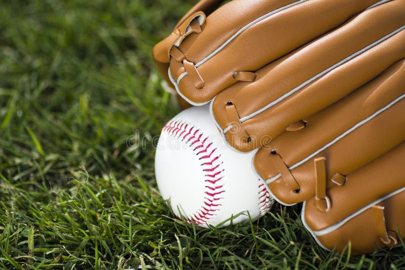 Baseball Glove and Ball on Field Stock Image Image of objects, grass