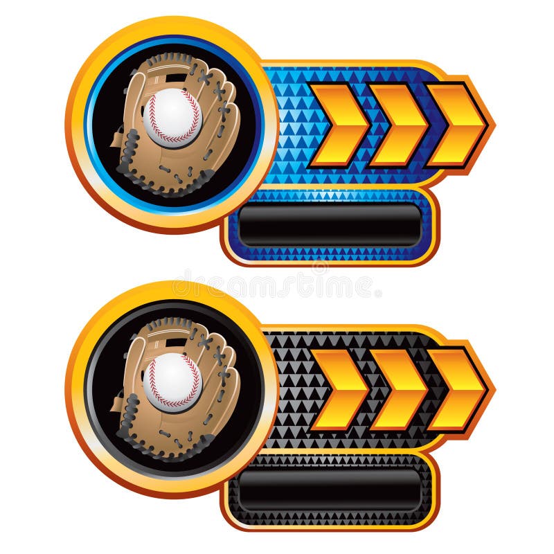 Baseball in glove on blue and black checkered tabs stock illustration Baseball in glove on blue and black checkered tabs stock illustration