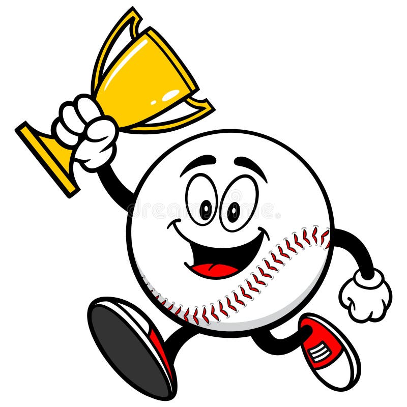 Baseball Mascot Running with Trophy Stock Vector Illustration of