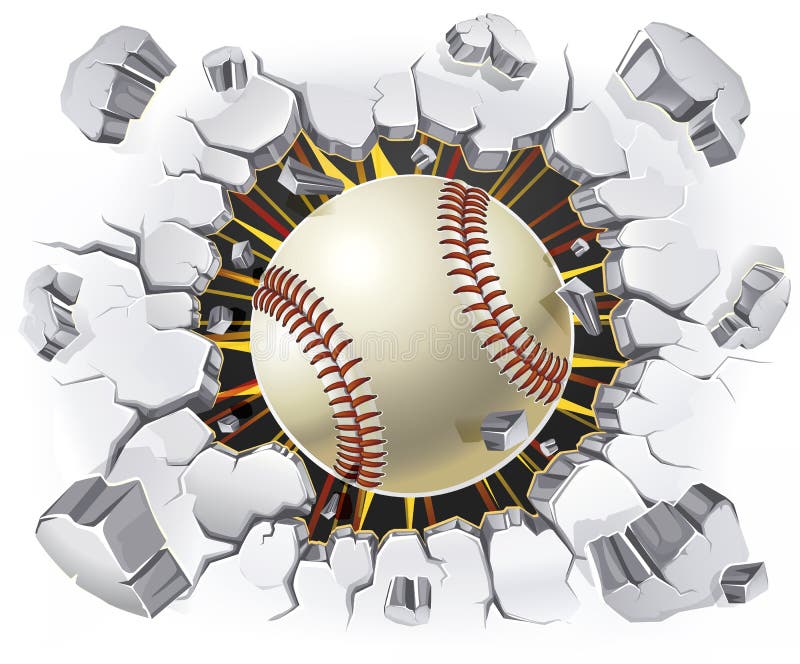 Baseball and Old Plaster wall damage. Vector illustration