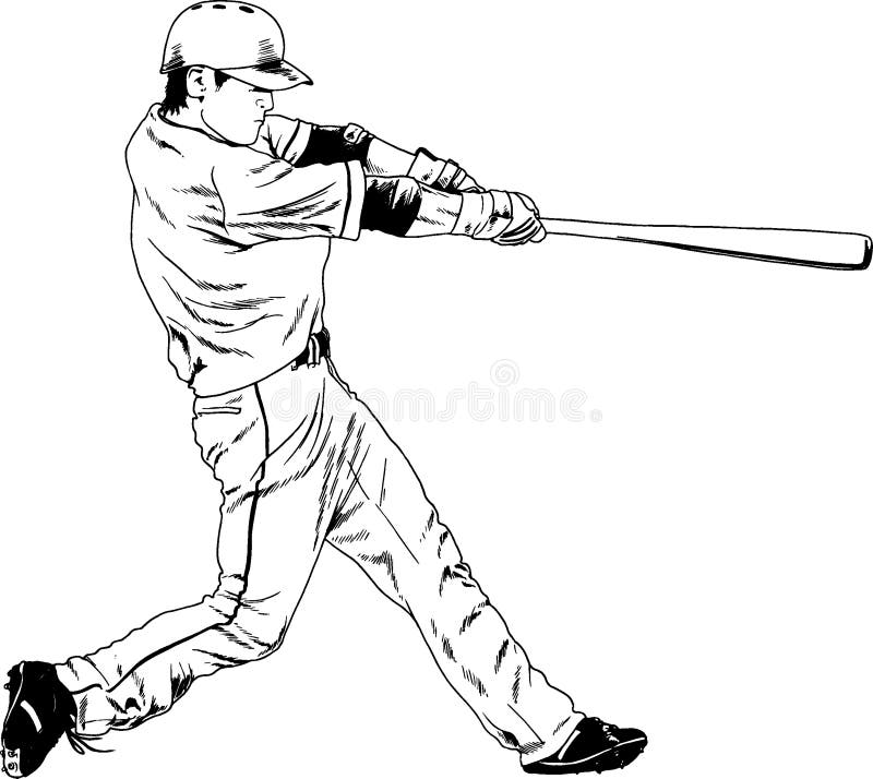 A Baseball Player with a Bat Drawn in Ink by Hand Stock Vector Illustration of ball, isolated