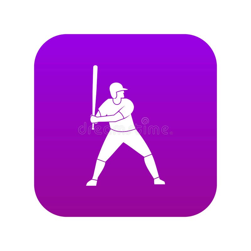 Baseball Player with Bat Icon Digital Purple Stock Vector