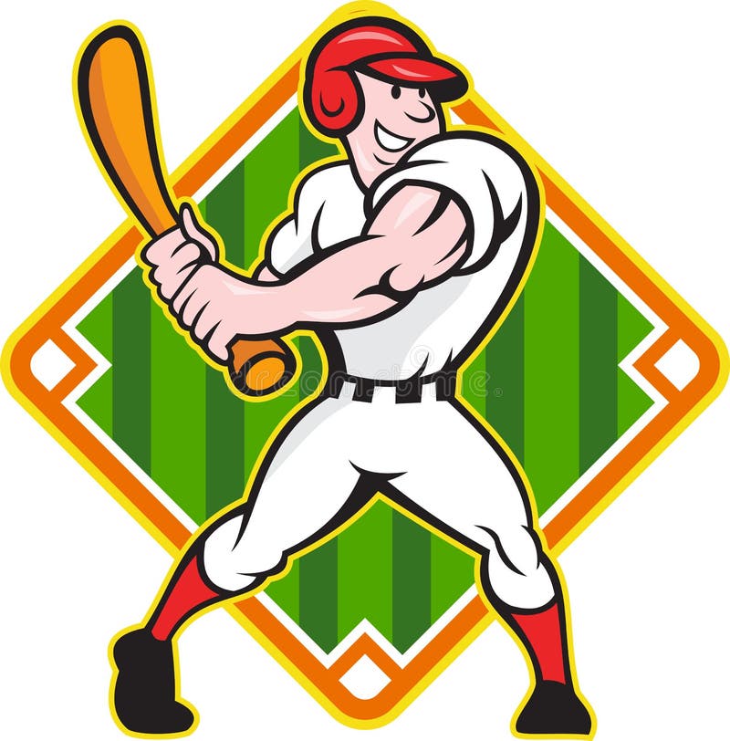 Baseball Player Batting Diamond Cartoon