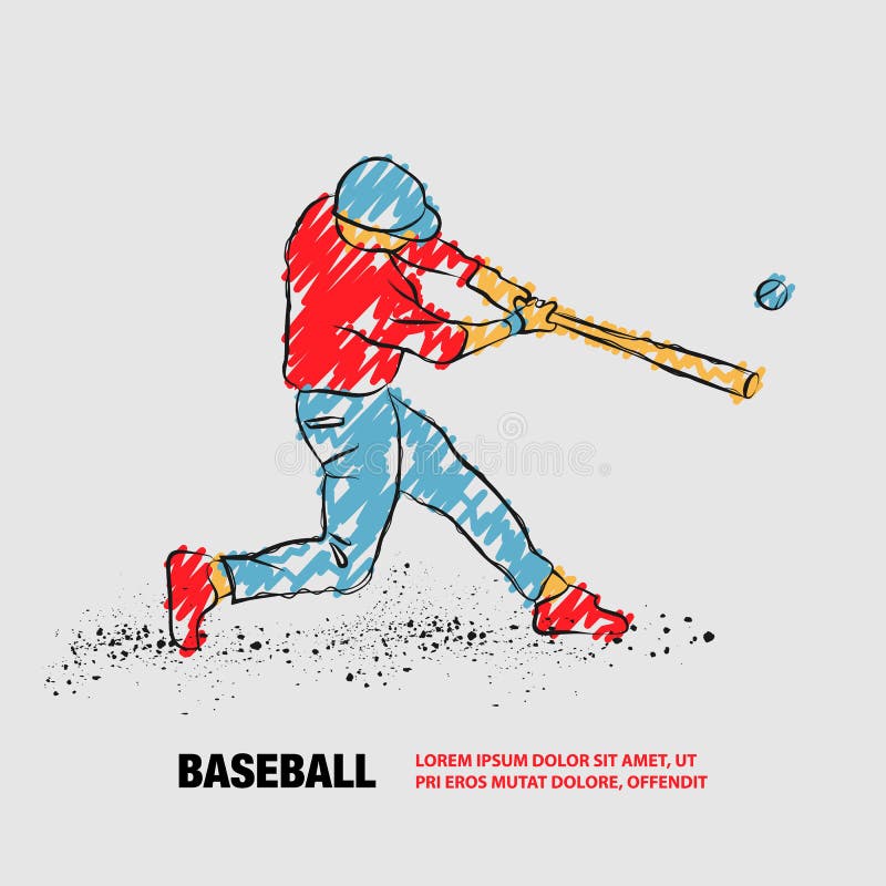 Baseball Player with a Bat. Vector Outline of Baseball Player with