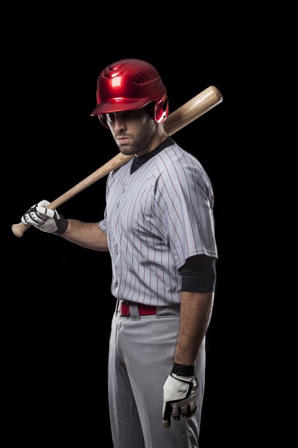 Baseball Player on a Red Uniform. Stock Image Image of male, player