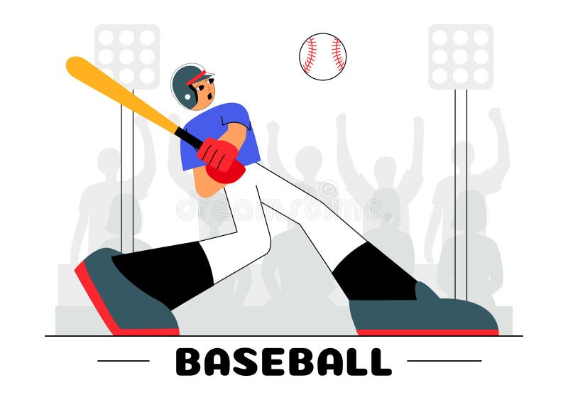 A Baseball Player Sport Vector Illustration featuring an Athlete in Uniform Throwing, Catching, or Hitting a Ball using Bats stock illustration