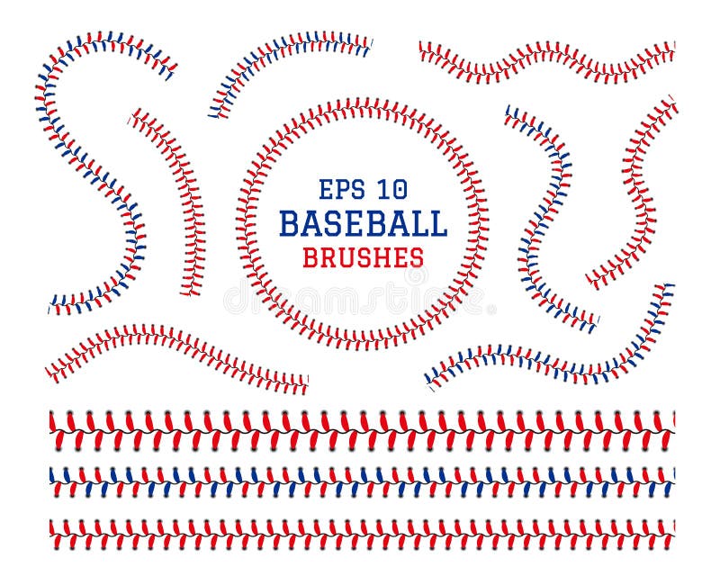 Baseball seam. Lace softball pattern. Red brush texture for base ball. Abstract thread stripe symbol. Competition sport