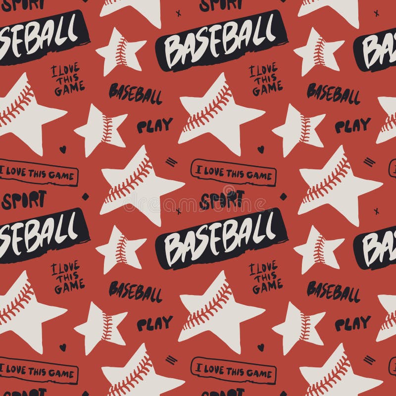 Baseball Seamless Color Pattern with Text and Stars. Hand-drawn Background,  Sports Wallpaper for Children`s Textiles. Stock Vector - Illustration of  shape, retro: 173637116