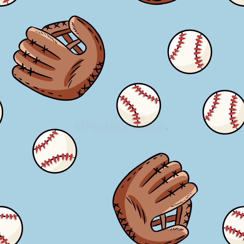 Baseball Seamless Pattern. Cute Doodle Hand Drawn Baseballs Background