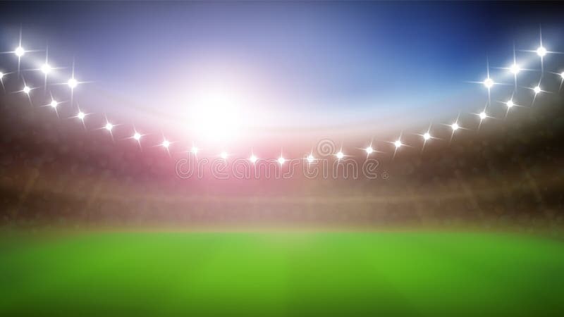Baseball Stadium With Glow Lamps In Night Vector