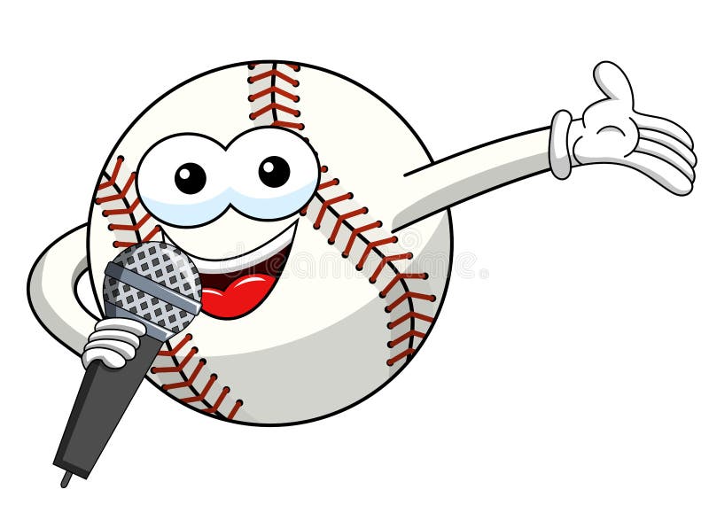 Baseballa charakteru maskotki kreskówki podawcy mikrofonu balowy wektor odizolowywający ilustracja wektor