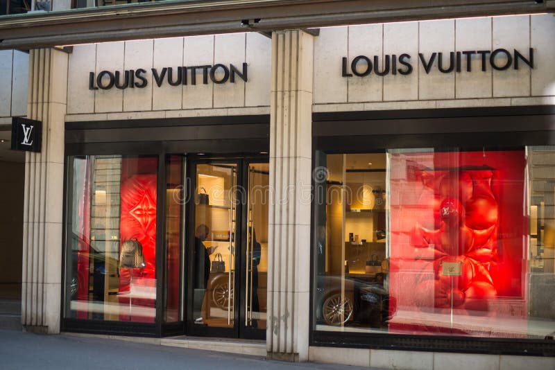 Louis Vuitton Logo on Signboard on Store Front in the Street