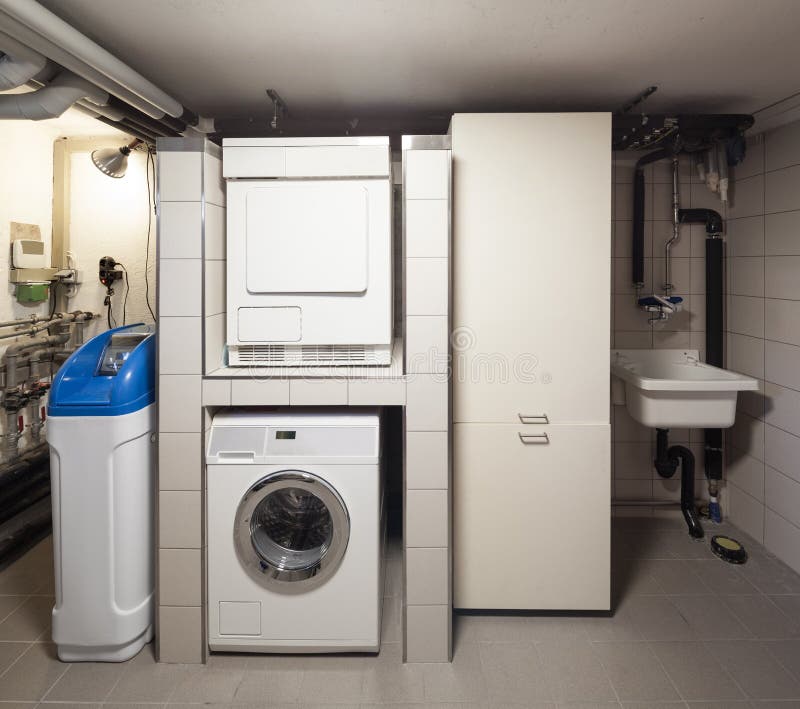 Basement with Washing Machine Stock Image Image of laundry, design